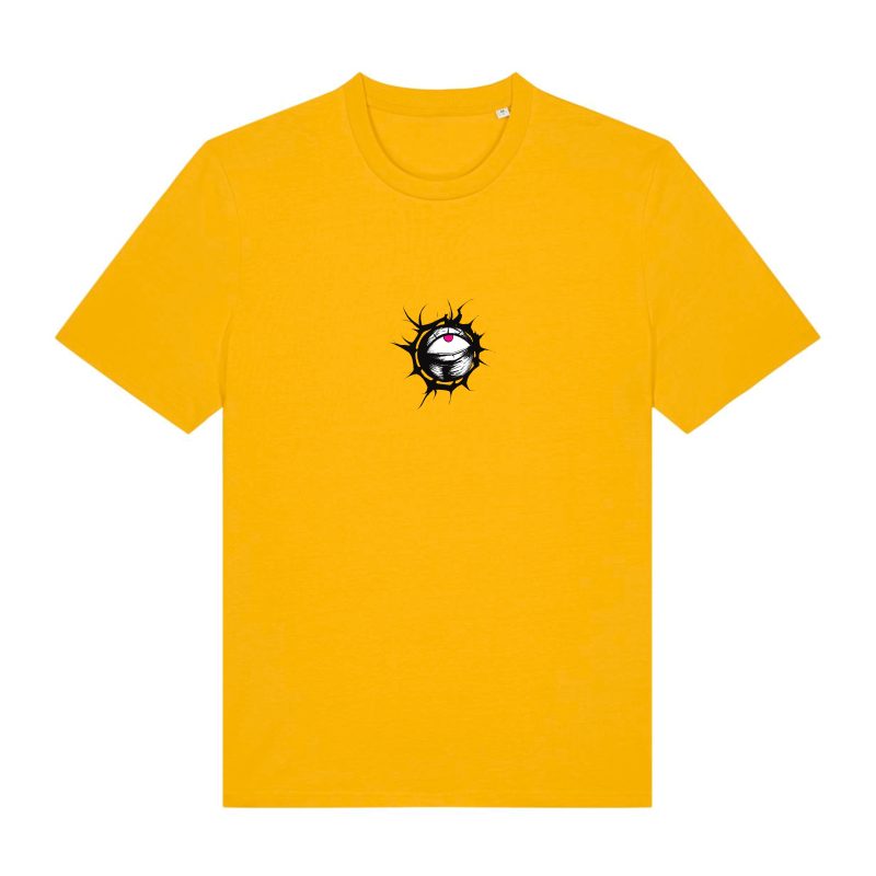 Front Medium Yellow - The Big Eye - Urbanwear T-shirt - Purple Eye - Porn - Hell is Better